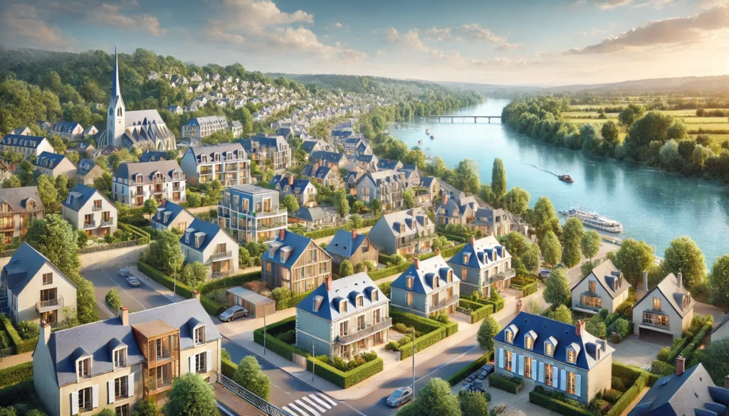Vue panoramique de Trévoux avec des maisons et des appartements disponibles à l'achat chez Direct Habitat.