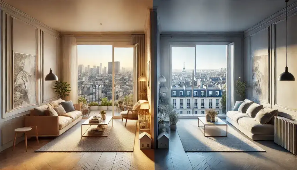 Comparaison visuelle entre un appartement meublé et un appartement vide pour illustrer les choix fiscaux des investisseurs immobiliers