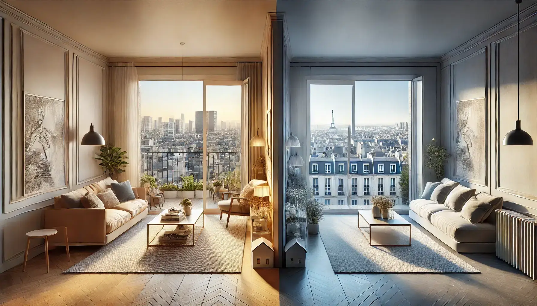 Comparaison visuelle entre un appartement meublé et un appartement vide pour illustrer les choix fiscaux des investisseurs immobiliers